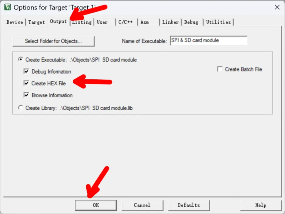 keil output setting